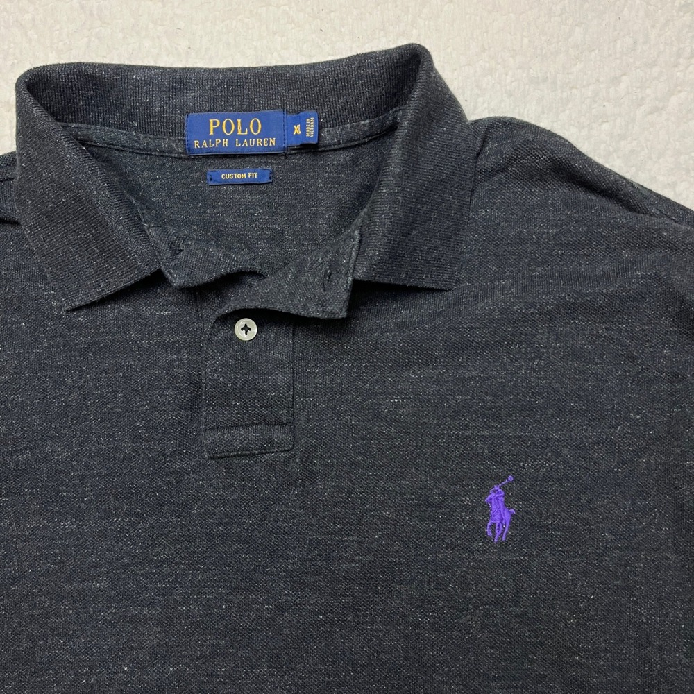Polo Ralph Lauren Polo Shirt Mens XL Black Custom Fit Long Sleeve Purple Pony